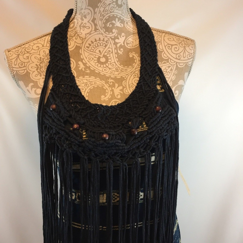 Denim & Supply Ralph Lauren Maxi Dress Tribal Print Crochet Fringe Halter S Boho - Picture 2 of 10